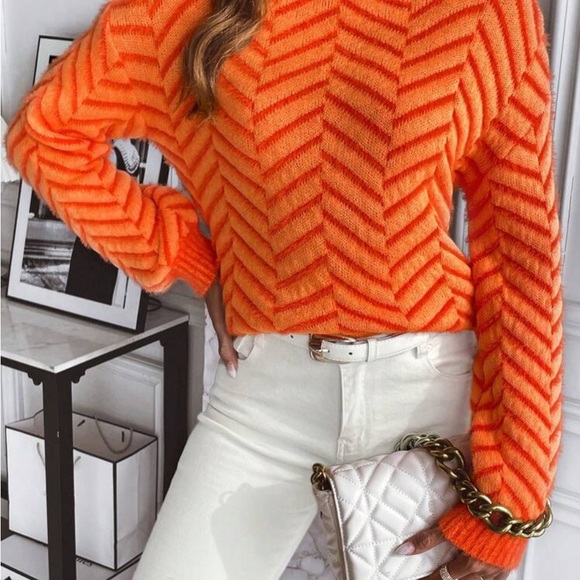 New orange chevron print long sleeve sweater - Picture 3 of 6